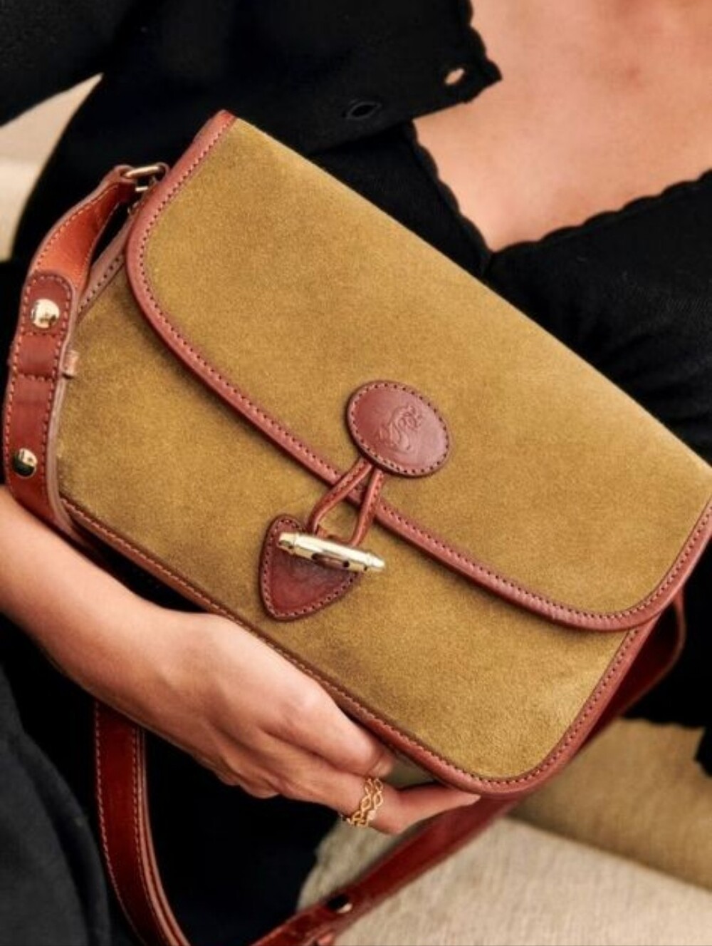 [Sezane] Milo Vintage Suede Leather Bag In Taupe
